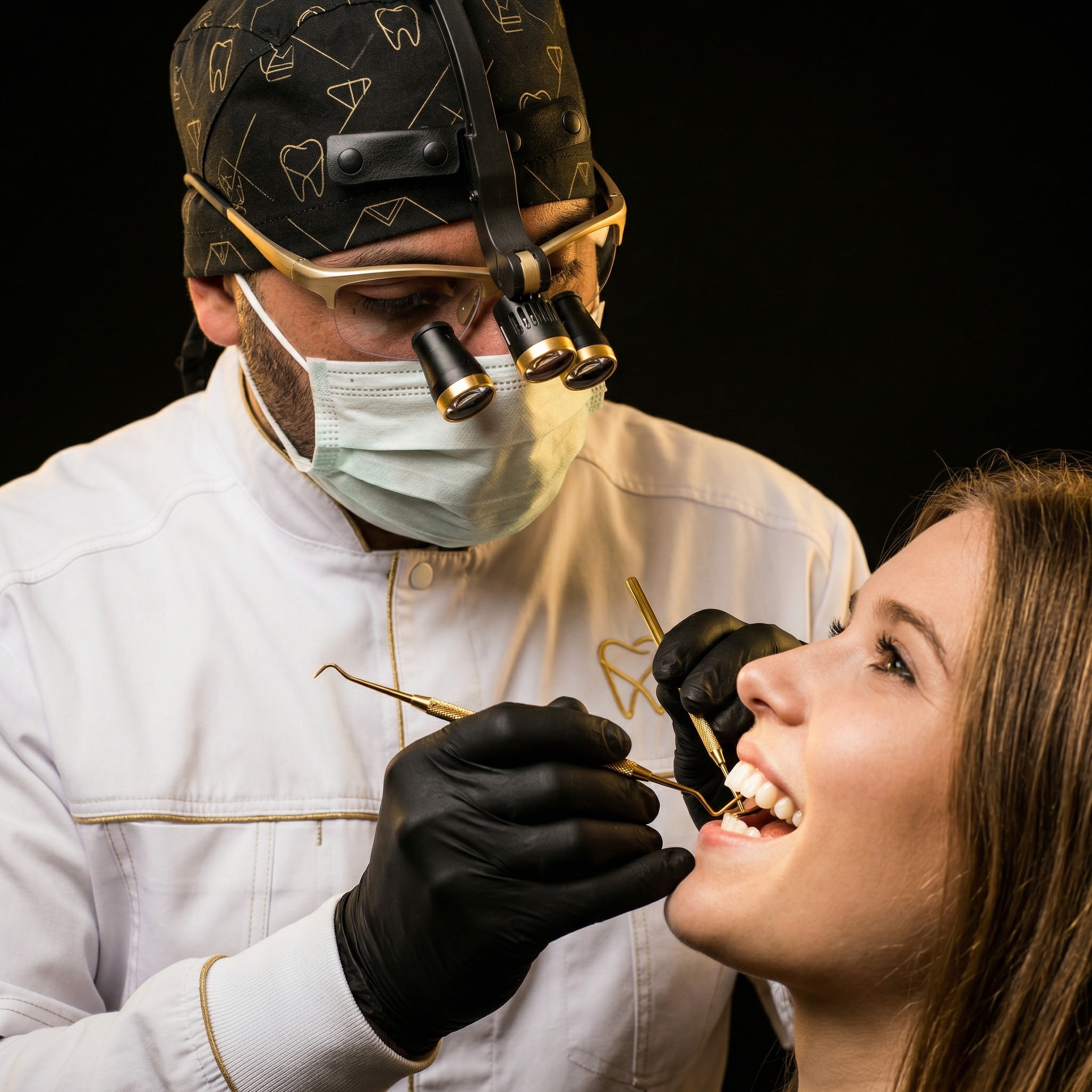 Dentista realizando una revisión clínica en consulta premium